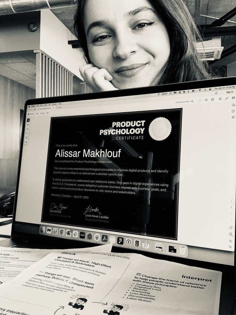 Alissar Makhlouf and her Product Psychology certificate